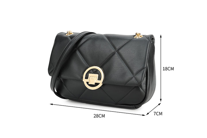 Long & Son Ladies Designer Inspired Quilted Handbag With Adjustable Chain Strap Black