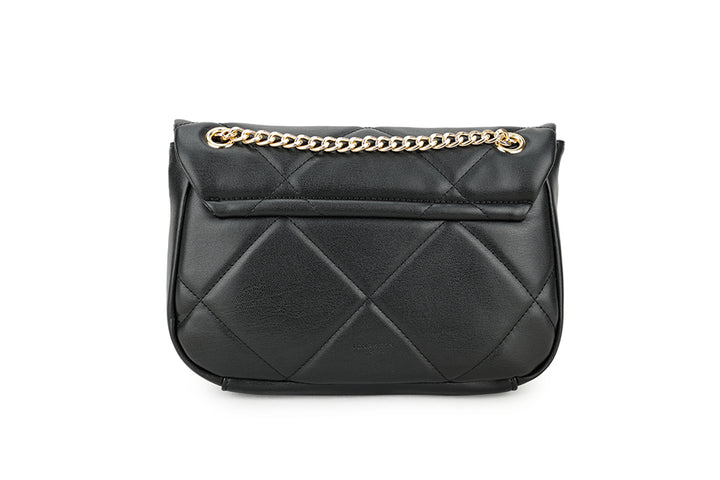 Long & Son Ladies Designer Inspired Quilted Handbag With Adjustable Chain Strap Black