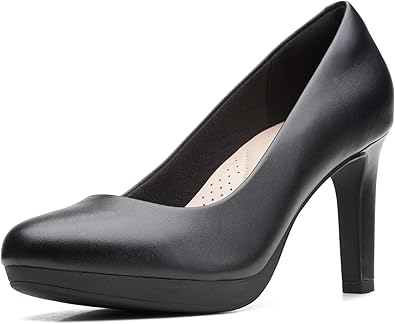 Clarks Ambyr Joy Ladies Wide E Fit Black Leather High Heel Slip On Pump Shoes