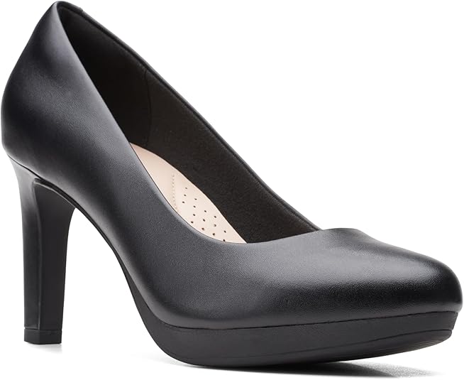 Clarks Ambyr Joy Ladies Wide E Fit Black Leather High Heel Slip On Pump Shoes