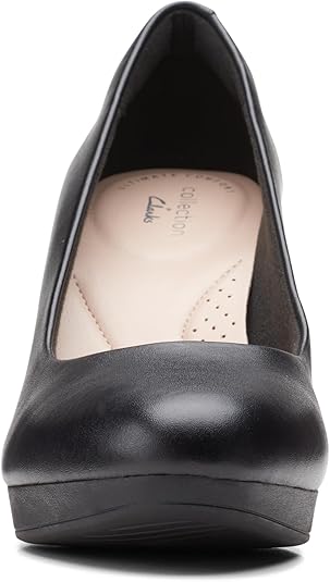 Clarks AmbyrJoy Ladies Wide E Fit Black Leather High Heel Slip On