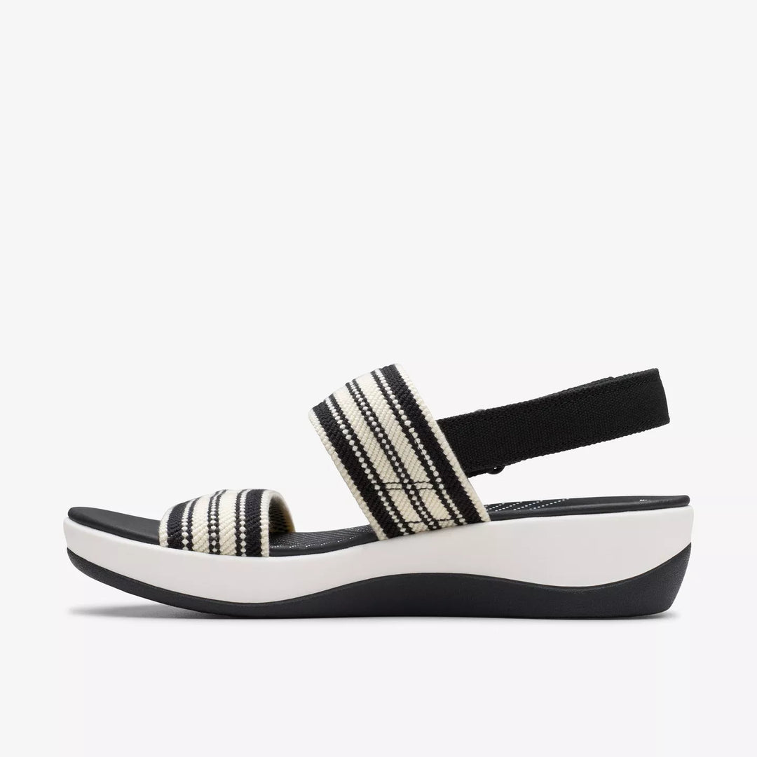 Clarks Arla Stroll Ladies Washable Light Weight Wedge Elasticated Cushion Soft Sandals With Touch Fasten Slingback Black/White