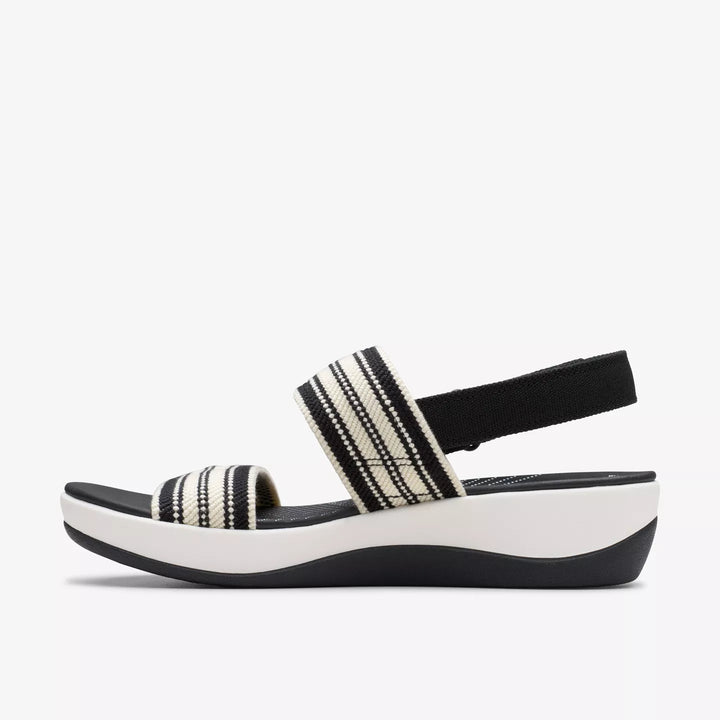Clarks Arla Stroll Ladies Washable Light Weight Wedge Elasticated Cushion Soft Sandals With Touch Fasten Slingback Black/White