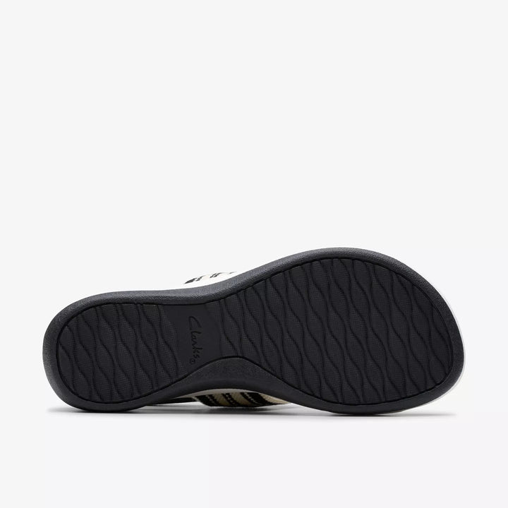 Clarks Arla Stroll Ladies Washable Light Weight Wedge Elasticated Cushion Soft Sandals With Touch Fasten Slingback Black/White