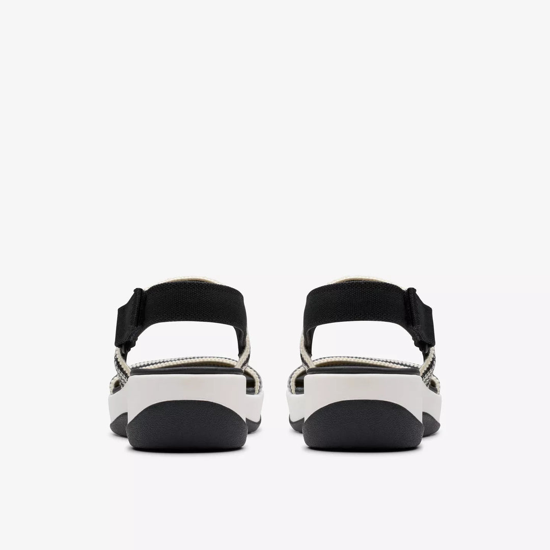 Clarks Arla Stroll Ladies Washable Light Weight Wedge Elasticated Cushion Soft Sandals With Touch Fasten Slingback Black/White