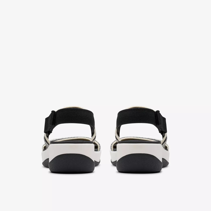 Clarks Arla Stroll Ladies Washable Light Weight Wedge Elasticated Cushion Soft Sandals With Touch Fasten Slingback Black/White
