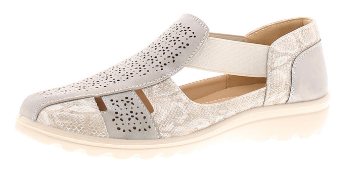 Dr Keller Polly Womens Wide Fitting Elasticated Slip On Perforated Summer Sandals Shoes Grey