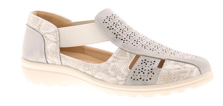 Dr Keller Polly Womens Wide Fitting Elasticated Slip On Perforated Summer Sandals Shoes Grey