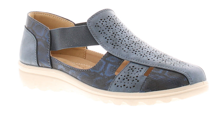 Dr Keller Polly Women's Wide Fitting  Elasticated Slip On Perforated Summer Sandals Shoes Navy