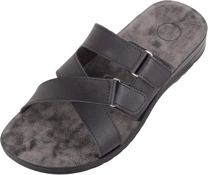 Urban Jacks Bedale Mens Black Crossover Touch Fasten Strap Slip On Mule Sandals