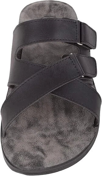 Urban Jacks Bedale Mens Black Crossover Touch Fasten Strap Slip On Mule Sandals