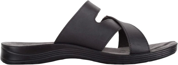 Urban Jacks Bedale Mens Black Crossover Touch Fasten Strap Slip On Mule Sandals