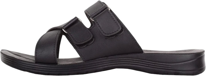 Urban Jacks Bedale Mens Black Crossover Touch Fasten Strap Slip On Mule Sandals