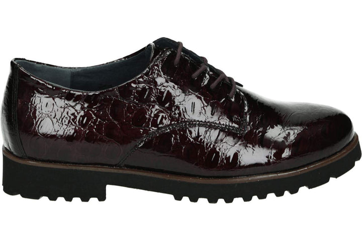 Waldlaufer 772001 H-Elisa Womens Wide Fit Burgundy Patent Crocodile Print Lace Up Shoe