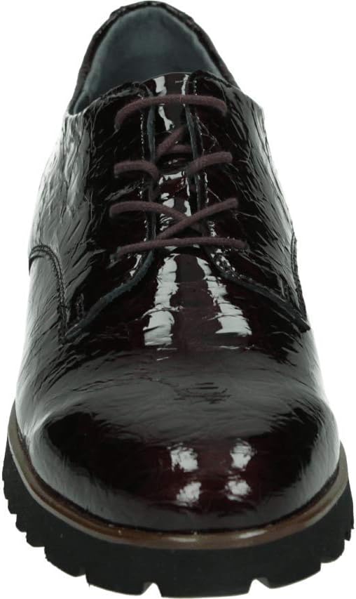 Waldlaufer 772001 H-Elisa Womens Wide Fit Burgundy Patent Crocodile Print Lace Up Shoe