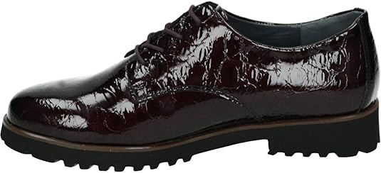 Waldlaufer 772001 H-Elisa Womens Wide Fit Burgundy Patent Crocodile Print Lace Up Shoe