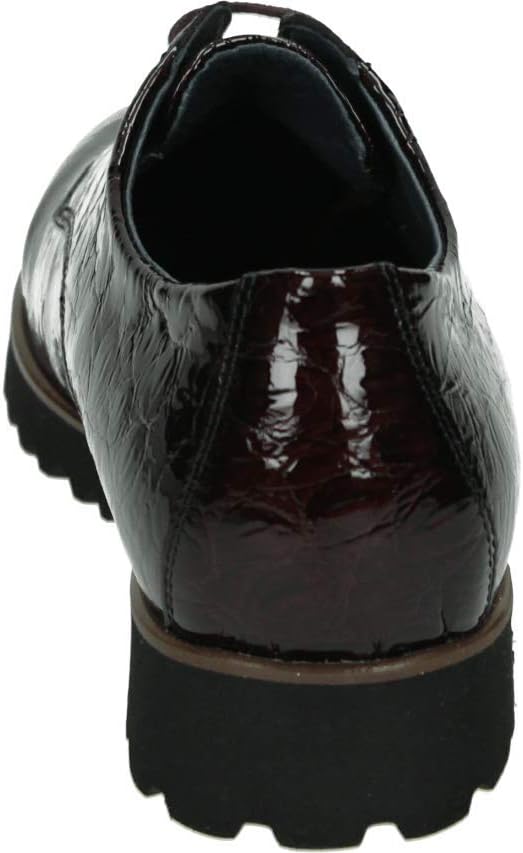 Waldlaufer 772001 H-Elisa Womens Wide Fit Burgundy Patent Crocodile Print Lace Up Shoe