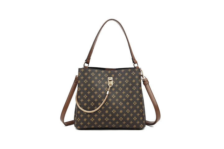 Long & Son Designer Inspired Shoulder Handbag With Chain Detail Brown Multi
