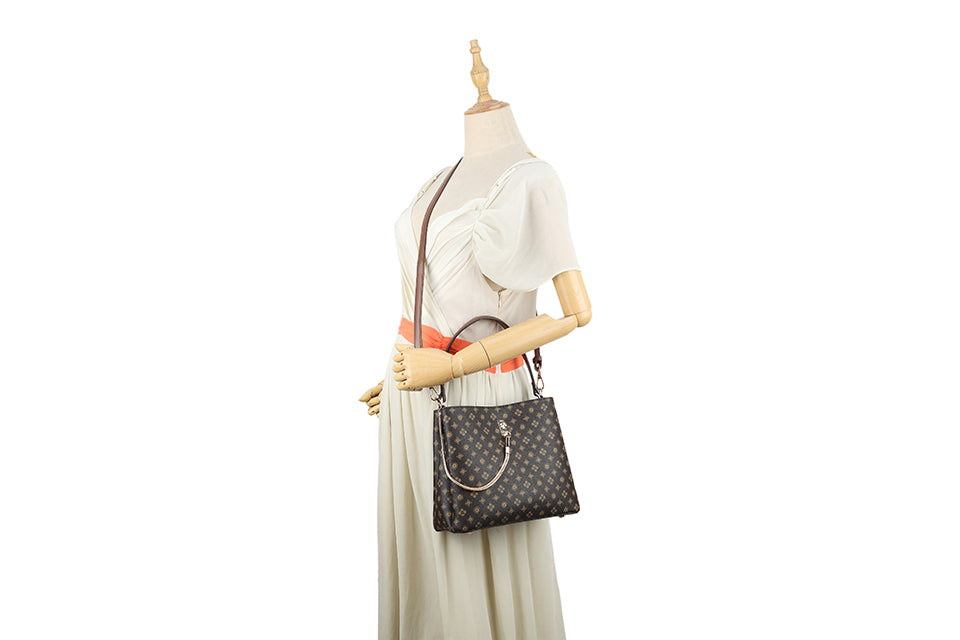 Long & Son Designer Inspired Shoulder Handbag With Chain Detail Brown Multi
