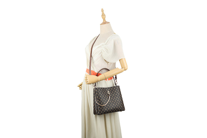 Long & Son Designer Inspired Shoulder Handbag With Chain Detail Brown Multi