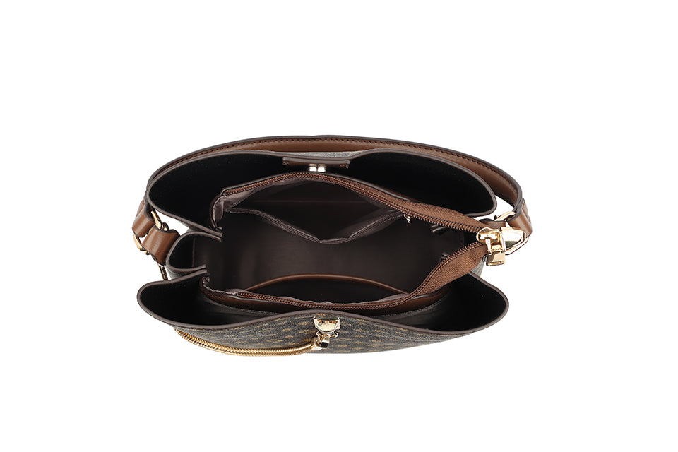 Long & Son Designer Inspired Shoulder Handbag With Chain Detail Brown Multi