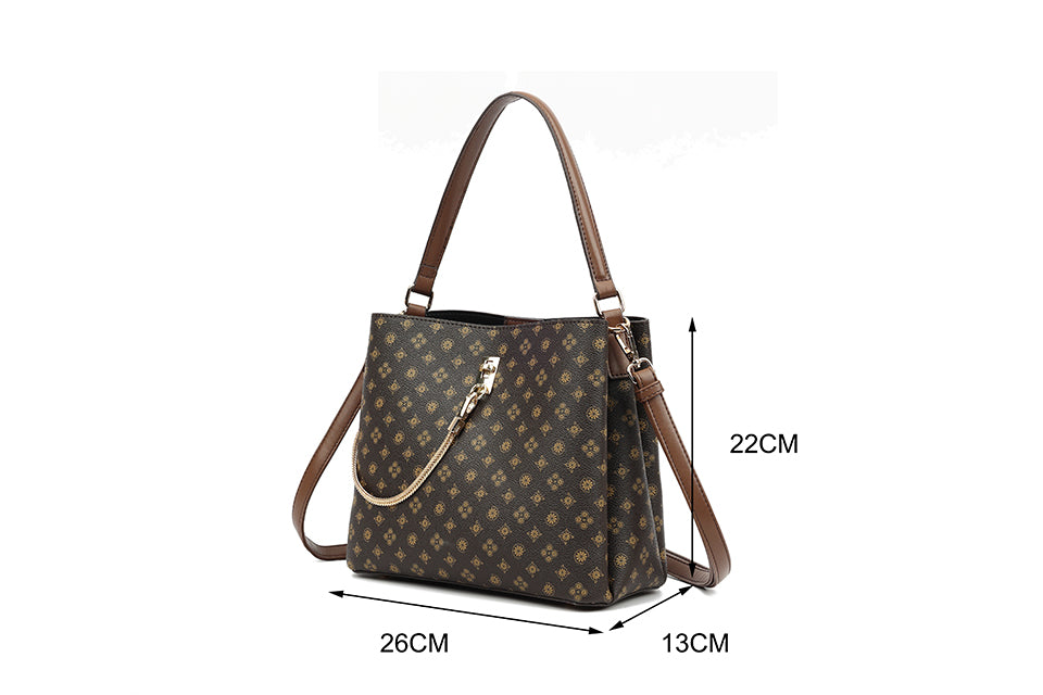 Long & Son Designer Inspired Shoulder Handbag With Chain Detail Brown Multi