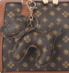 Long & Son Ladies DesIgner Inspired Small Grab Handle Handbag Brown Multi Floral Detail Dog Charm