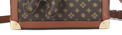 Long & Son Ladies DesIgner Inspired Small Grab Handle Handbag Brown Multi Floral Detail Dog Charm
