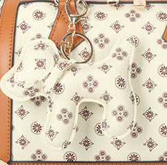 Long & Son Ladies DesIgner Inspired Small Grab Handle Handbag Off White Multi Floral Detail Dog Charm