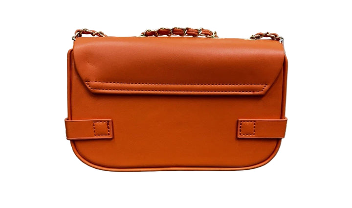Designer Inspired Ladies B Emblem Cross body Handbag With Adjustable Chain Strap Orange
