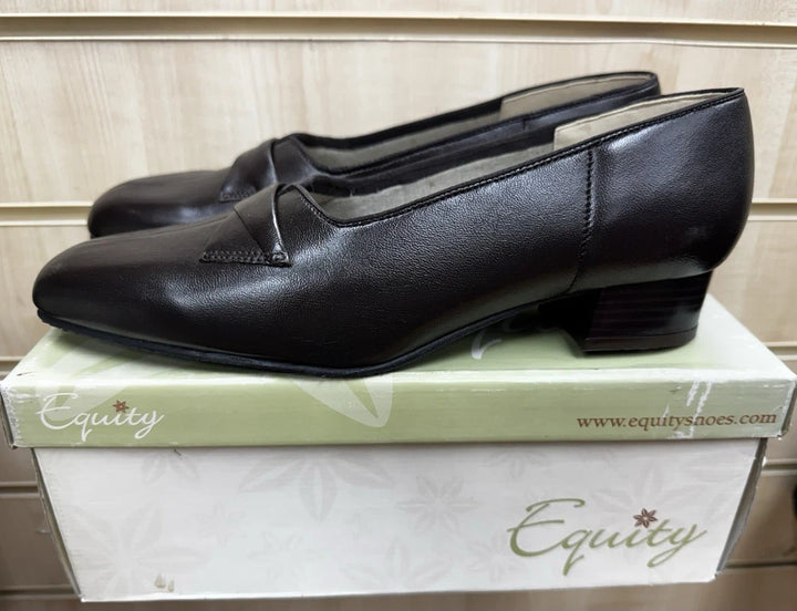 Equity Carmel Ladies Wide E Fitting Dark Brown Leather Low Heel Court Shoes Vintage Style