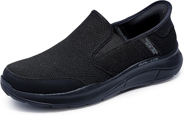 Skechers Slip Ins Equalizer 5.0 Drayze Mens Vegan Black Relaxed Fit Memory Foam Hands Free Slip On Trainers