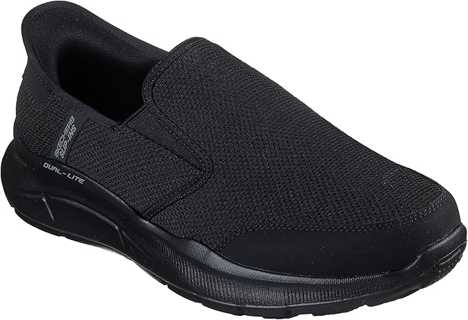 Skechers Slip Ins Equalizer 5.0 Drayze Mens Vegan Black Relaxed Fit Memory Foam Hands Free Slip On Trainers