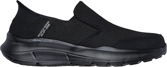 Skechers Slip Ins Equalizer 5.0 Drayze Mens Vegan Black Relaxed Fit Memory Foam Hands Free Slip On Trainers