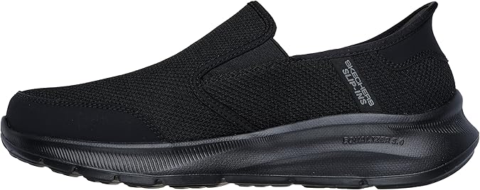 Skechers Slip Ins Equalizer 5.0 Drayze Mens Vegan Black Relaxed Fit Memory Foam Hands Free Slip On Trainers