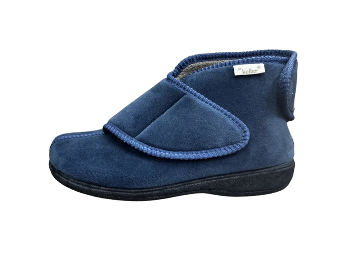 Dr Keller Aileen Ladies Double Touch Fasten Warm Fleece Lined Blue Velour Bootee Slippers