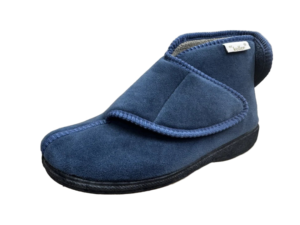 Dr Keller Aileen Ladies Double Touch Fasten Warm Fleece Lined Blue Velour Bootee Slippers