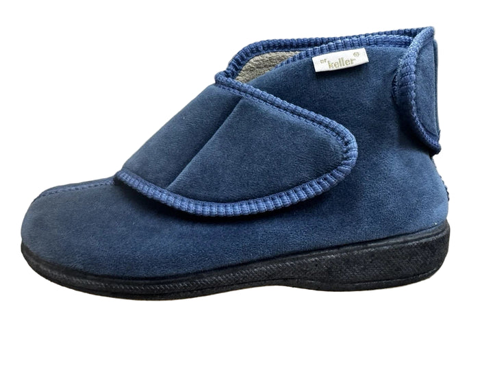 Dr Keller Aileen Ladies Double Touch Fasten Warm Fleece Lined Blue Velour Bootee Slippers