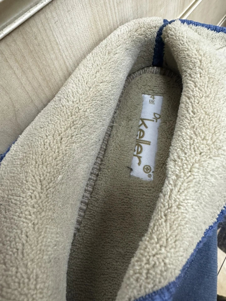 Dr Keller Aileen Ladies Double Touch Fasten Warm Fleece Lined Blue Velour Bootee Slippers