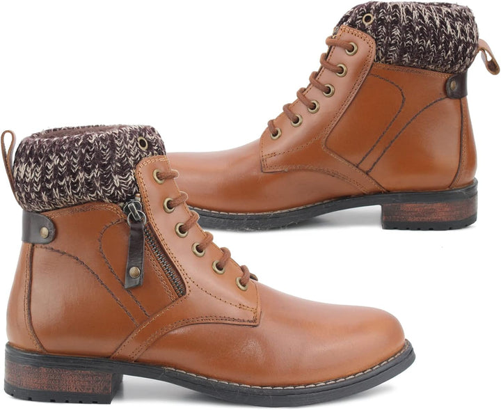 Dr Keller Jeanie Ladies Tan Genuine Leather Fleece Lined Winter Ankle Lace Boots