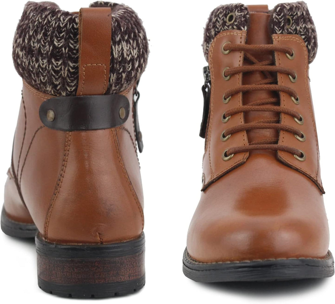 Dr Keller Jeanie Ladies Tan Genuine Leather Fleece Lined Winter Ankle Lace Boots