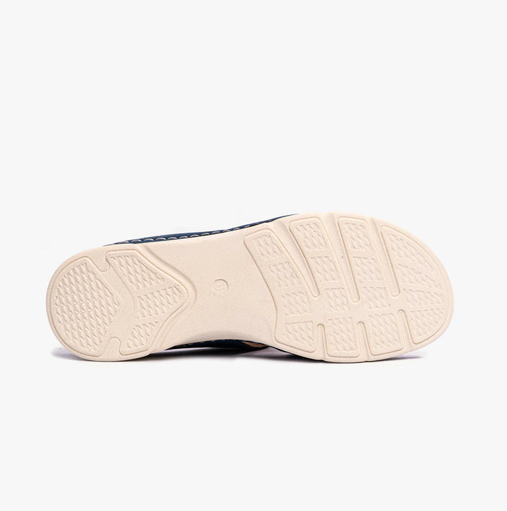 Dr. Keller Molly Women's Double Touch Fasten Light Weight Mule Sandals with Flower Detailing Navy