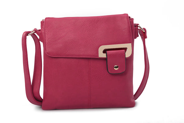 Long & Son Ladies Large Cross Body Shoulder Bag Handbag With Flap Multi Pockets Adjustable Strap Red