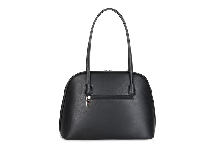 Long & Son Ladies Small Bowling Bag Style Zip Around Handbag With Double Shoulder Straps Black