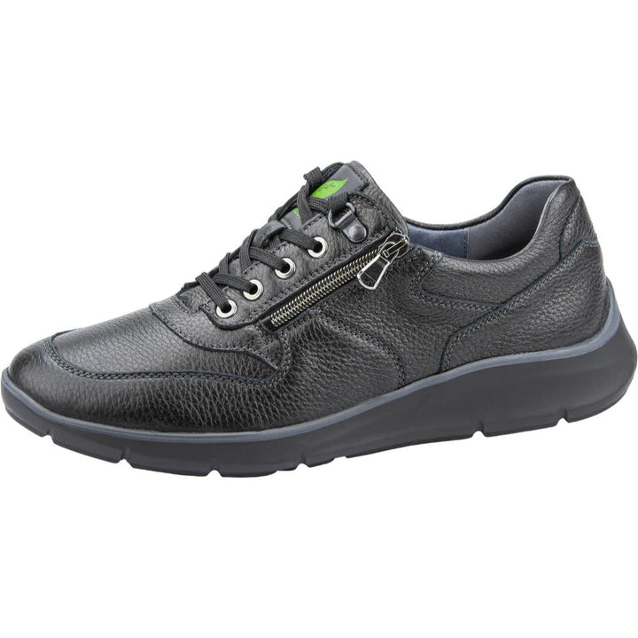 Waldlaufer HARIS 710H01 Wide Fit Black Deerskin Leather With Lace & Zip Fasten Athleisure Trainers