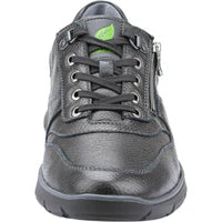 Waldlaufer HARIS 710H01 Wide Fit Black Deerskin Leather With Lace & Zip Fasten Athleisure Trainers