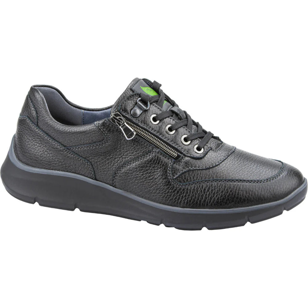 Waldlaufer HARIS 710H01 Wide Fit Black Deerskin Leather With Lace & Zip Fasten Athleisure Trainers