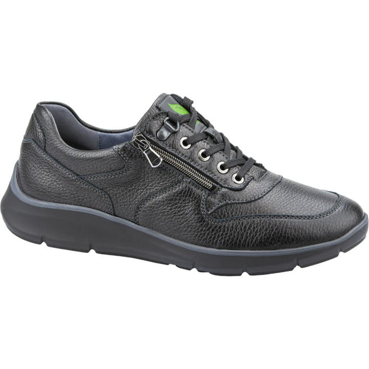 Waldlaufer HARIS 710H01 Wide Fit Black Deerskin Leather With Lace & Zip Fasten Athleisure Trainers