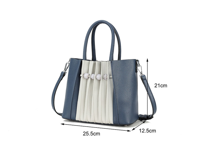 Long & Son Ladies Pleated Grab Handle Handbag With Pearlised Bead Detail Navy/ Grey Combination