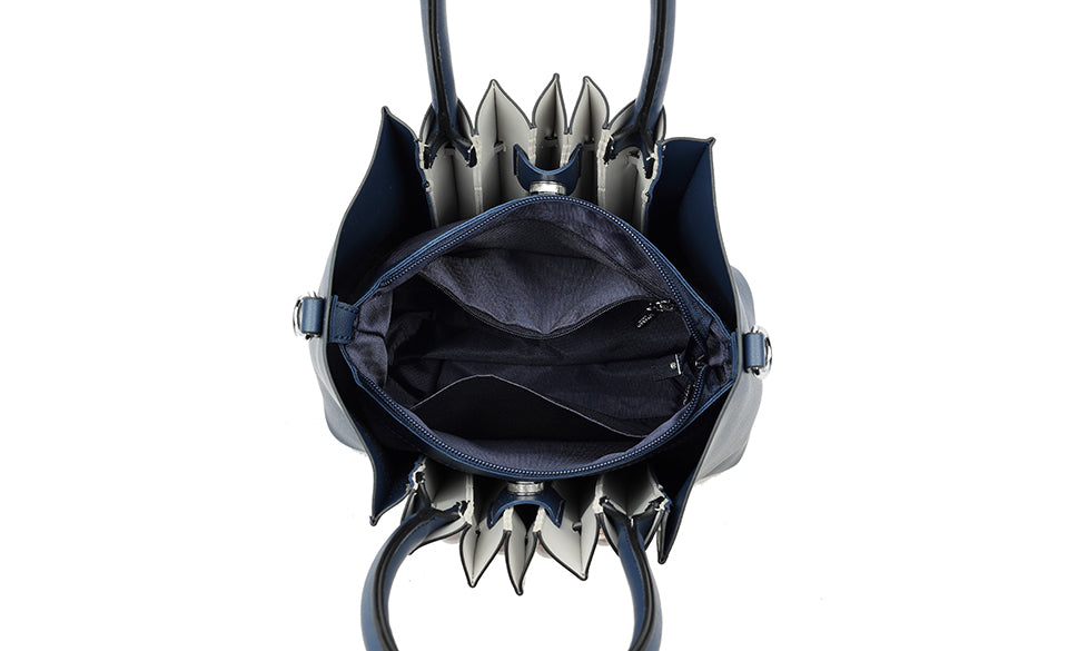 Long & Son Ladies Pleated Grab Handle Handbag With Pearlised Bead Detail Navy/ Grey Combination